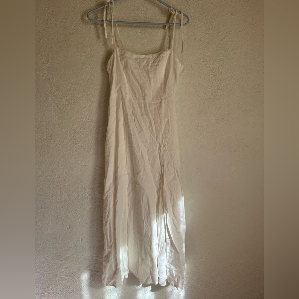 UO White Slit Linen Blend Midi Dress